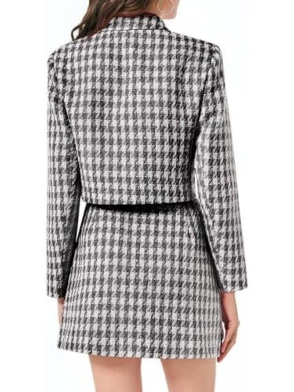 Chic Women's Cropped Tweed Blazer & Mini Skirt Set - Stylish Business Casual - Picture 3 of 6